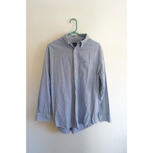 Club Room Mens Cotton Dress Shirt Button Up Pinstripe Blue and White  L 34/35